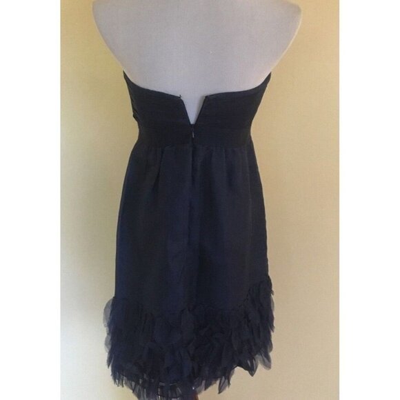 Phoebe Couture Navy Blue Semi Formal Silk Cocktail Dress Strapless Sweetheart 6 - Picture 7 of 12